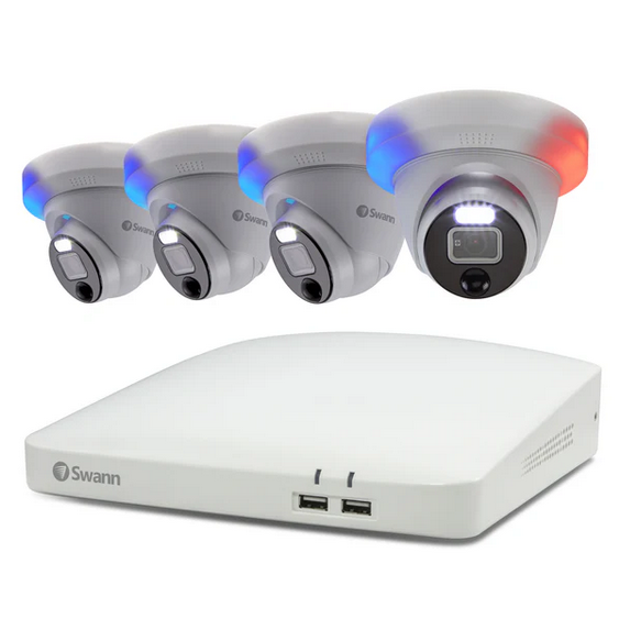 Swann Enforcer™ 4K 8 Channel 2TB DVR Security System with 4 x Dome Spotlight & Siren Cameras - White